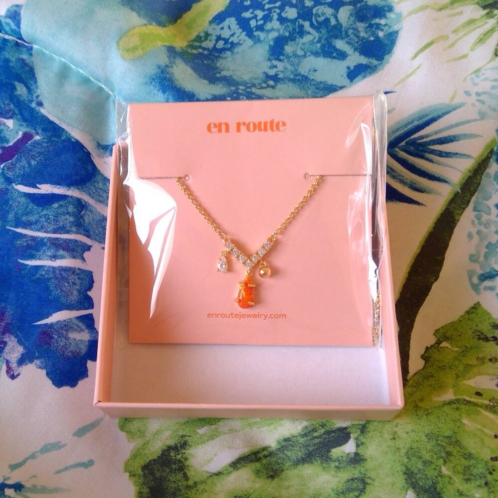 New Orange Sparkle Stone Necklace with Rhinestones, En Route Brand BNIB